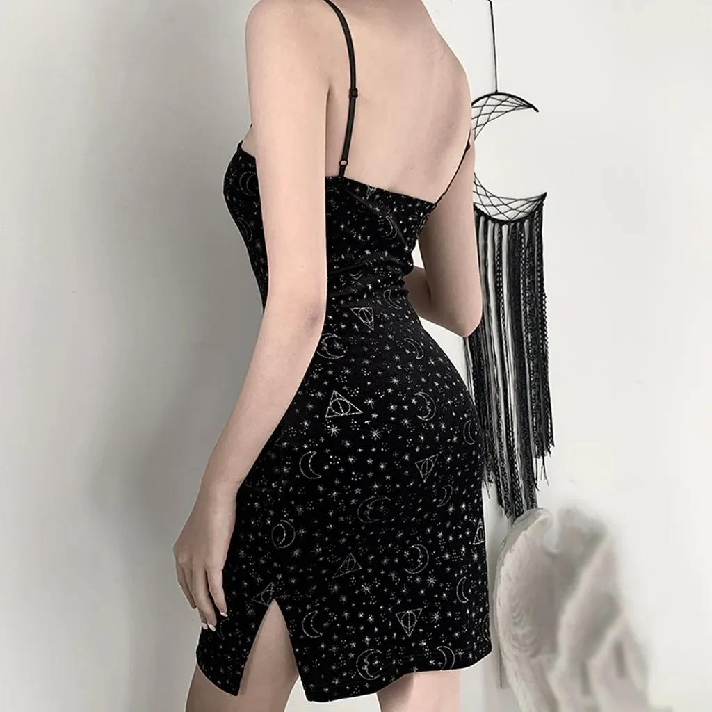 

Dress Women ropa mujer Women's Star Print Sleeveless Split Hip Sling Slim Fit Sexy Mini Dress vestidos femininos