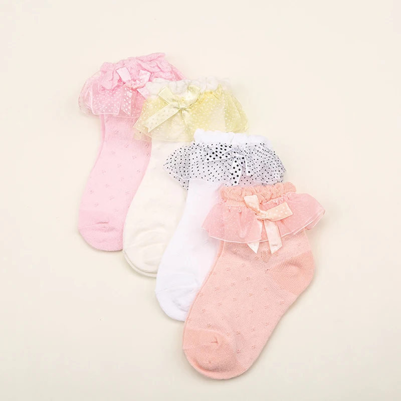 Calcetines de algod&oacute;n finos para beb&eacute; de 1 a 3 a&ntilde;os, medias de malla de encaje con nudo de lazo, w057-3