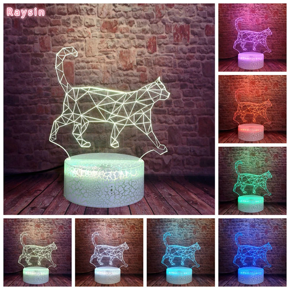 

Трещина вулканической лавы 3D лампа в виде симпатичных животных для прогулок кошка Ночной светильник светодиодный USB Иллюзия многоцветный 7 ...