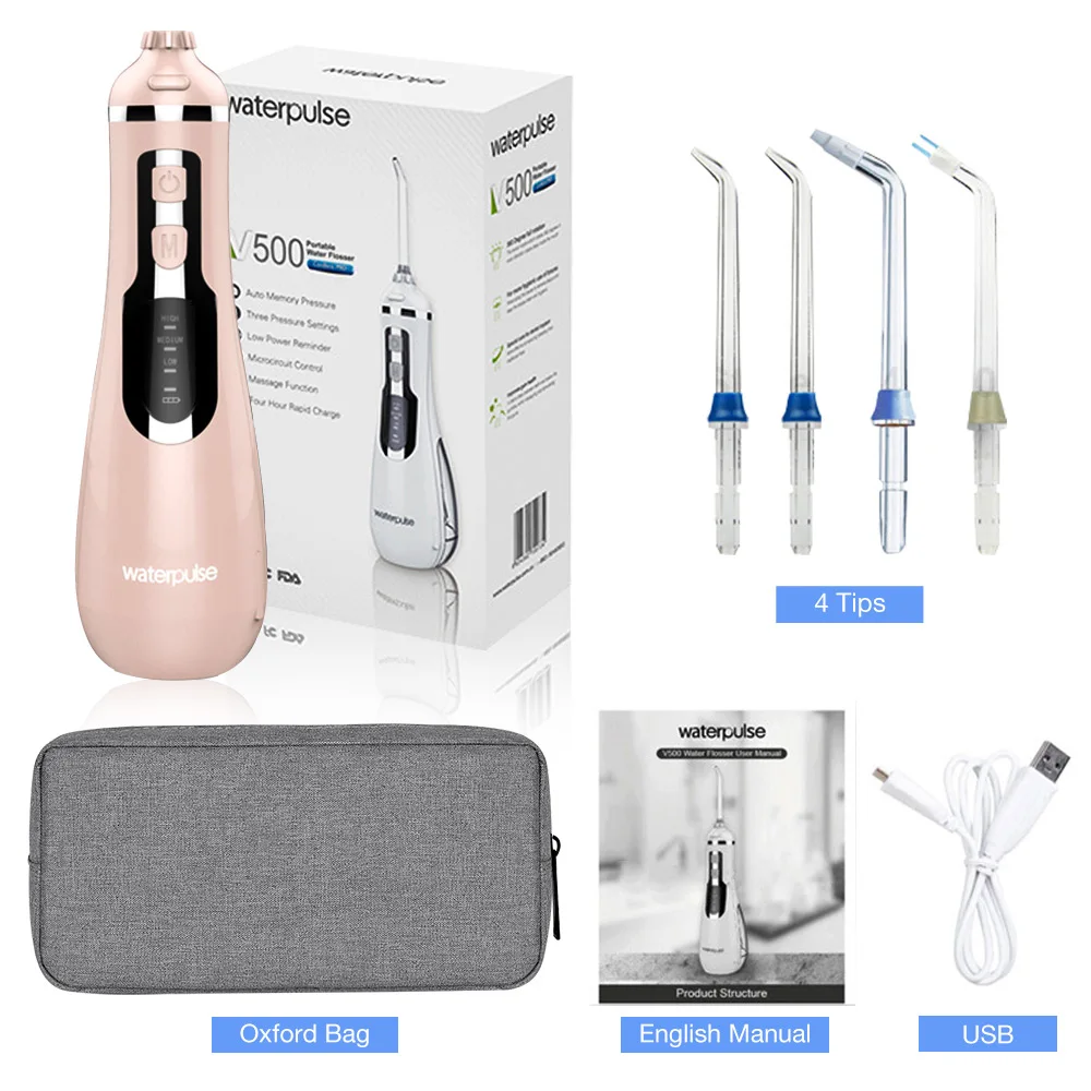 Розовый Waterpulse V500 Портативный ирригатор для полости рта воды ирригатор водяной Флоссер Cordles Ирригатор для полости рта с дорожная сумка массаж чистый зубной нити Стоматологическая ирригаторы - Цвет: Розовый