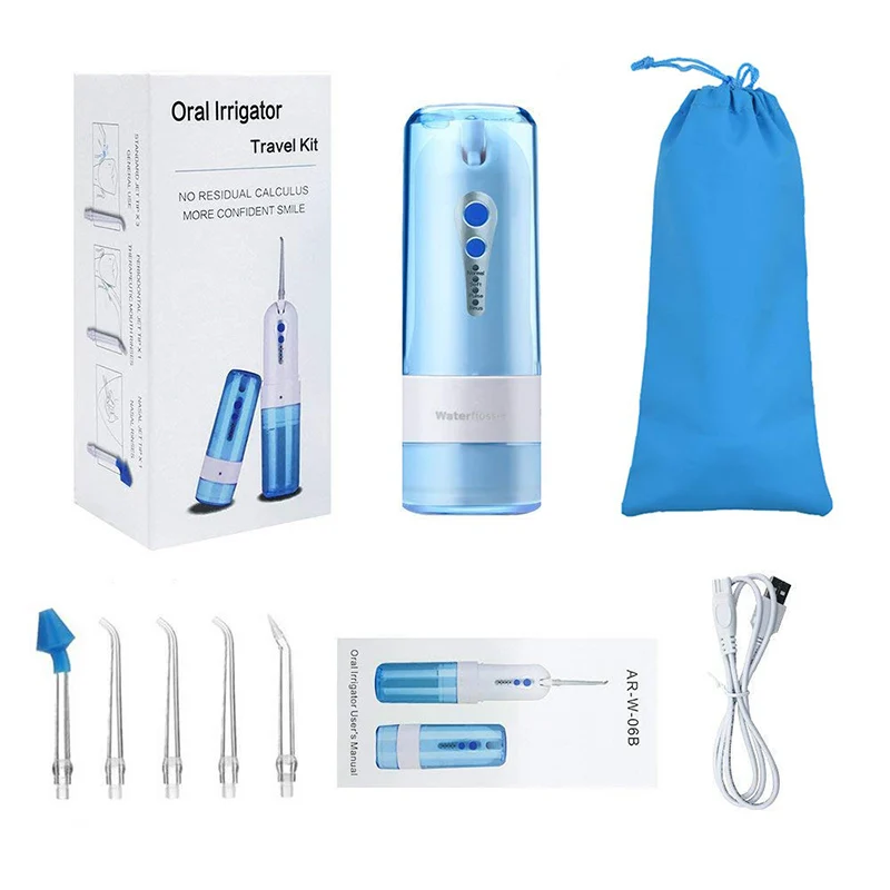 

Water Flosser Dental Oral Irrigator Dental Water Jet Teeth Cleaner Travel Foldable 5 Jet Tips 4 Modes 300ml Tank