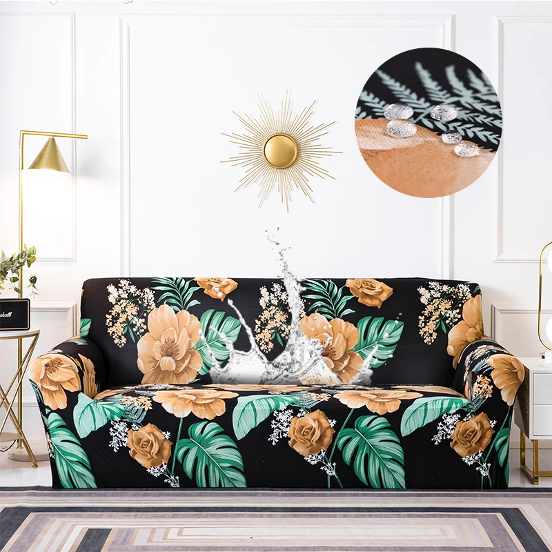 

Printed Sofa Cover for Living Room,Micro Waterproof Elastic Stain Resistant,Chaise Longue,1 2 3 4 Seater,Black Floral Pattern