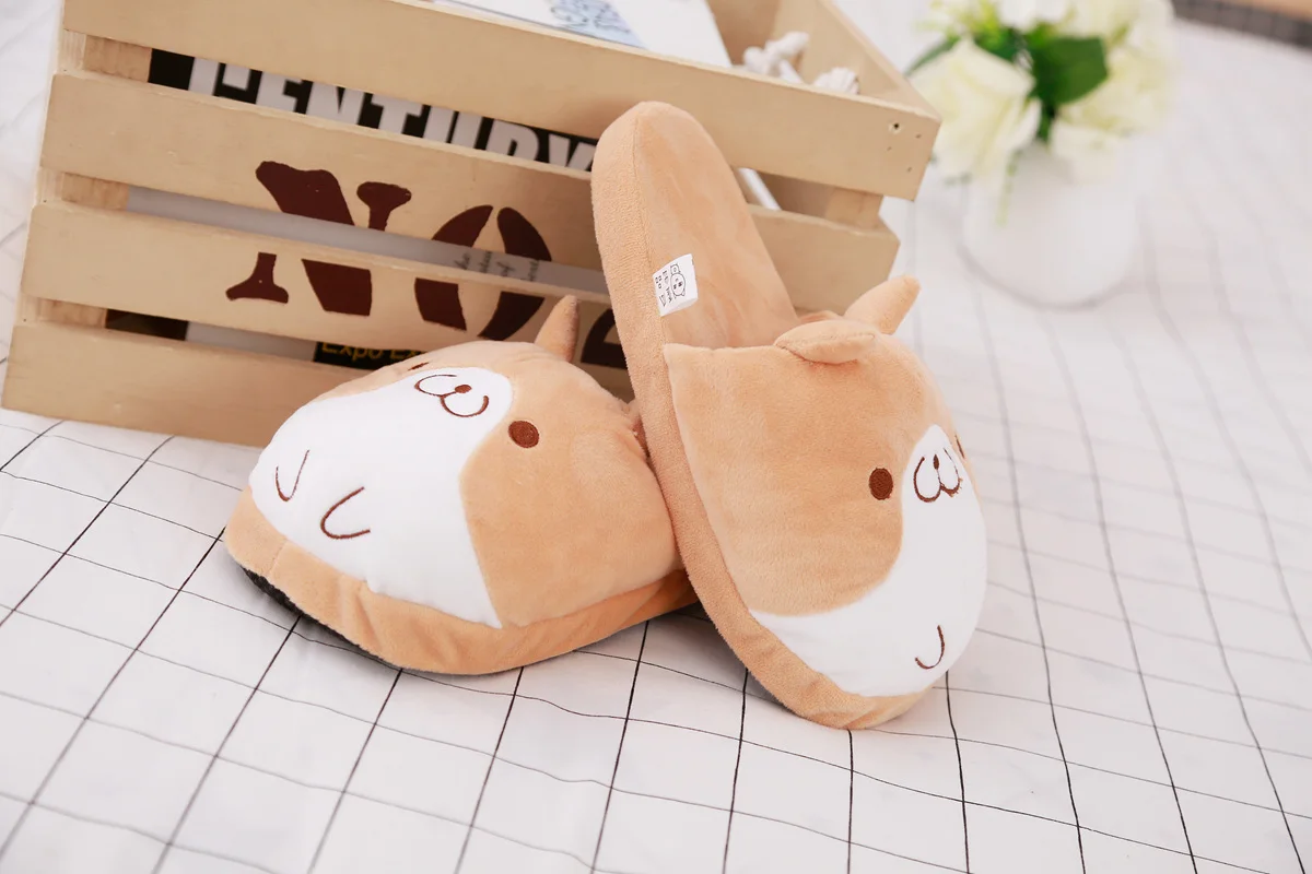 Lovely Corgi Shoes Heeled Cartoon Animals Dog Slippers Plush Indoor Floor Shoes Anti-slip Girls Ladies Friend Gift