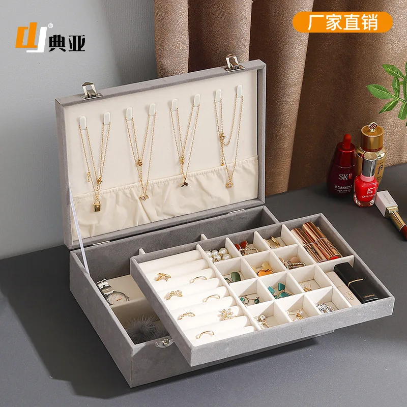 

Velvet ring stud earring storage box desktop placement large capacity jewelry organizer box