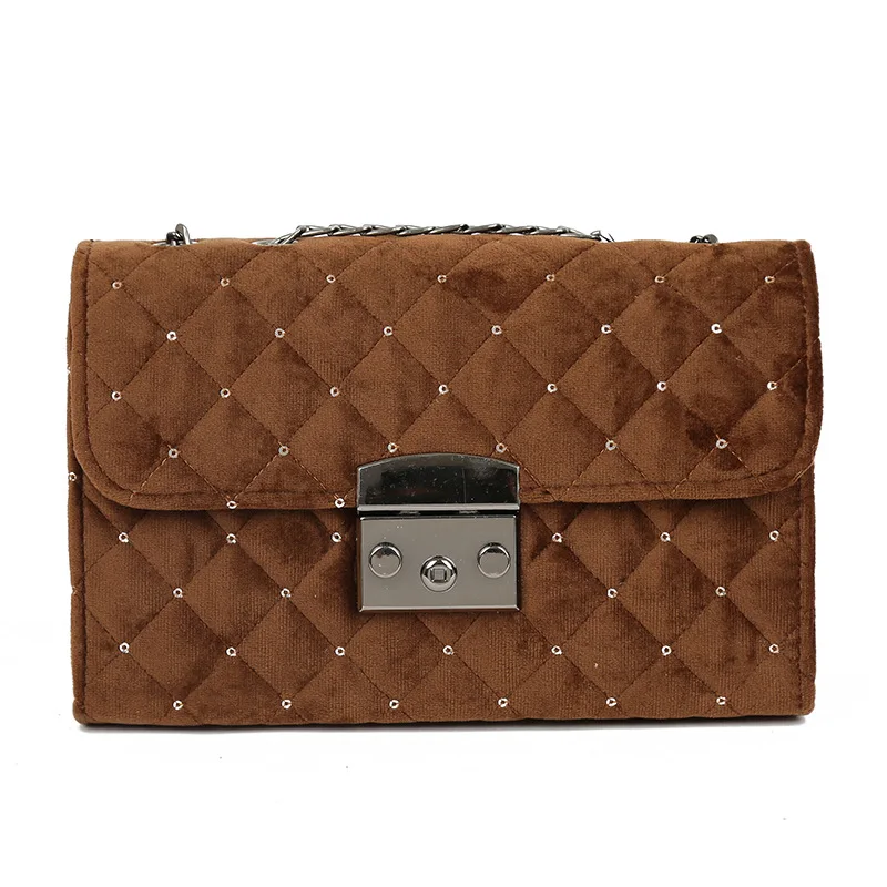 Новая модная женская сумка Корейская версия диких бриллиантовых цепей шерстяная