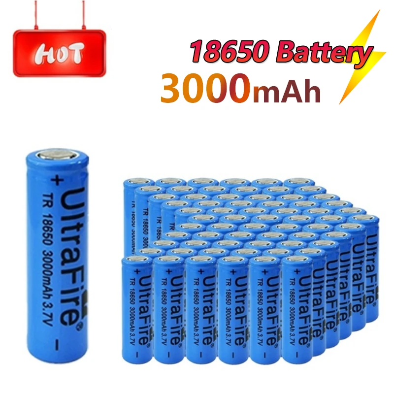 

Rechargeable 3.7V 18650 3000mah High Capacity Power Lithium Battery Flat Head for Flashlight Night Light Small Electronic Tools