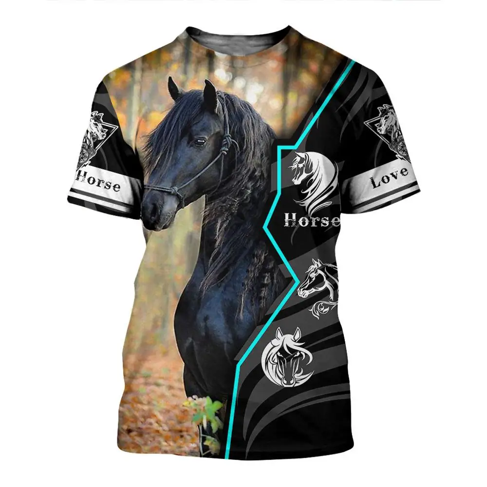 Мужская футболка с 3D принтом Love Horse модная летняя коротким рукавом в стиле