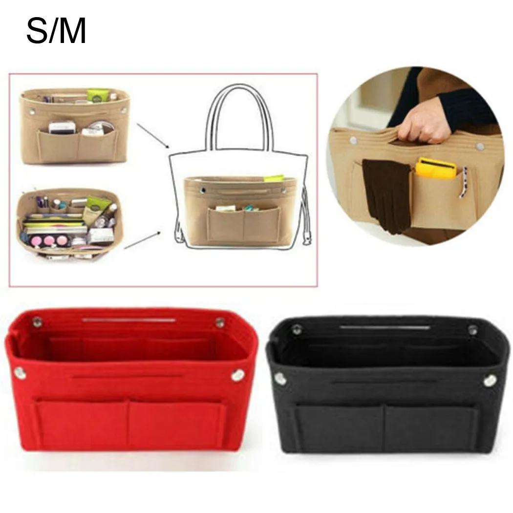 

Women Organizer Handbag Felt Travel Bag Insert Liner Makeup Organiser Pouch Home Storage Organization Bags