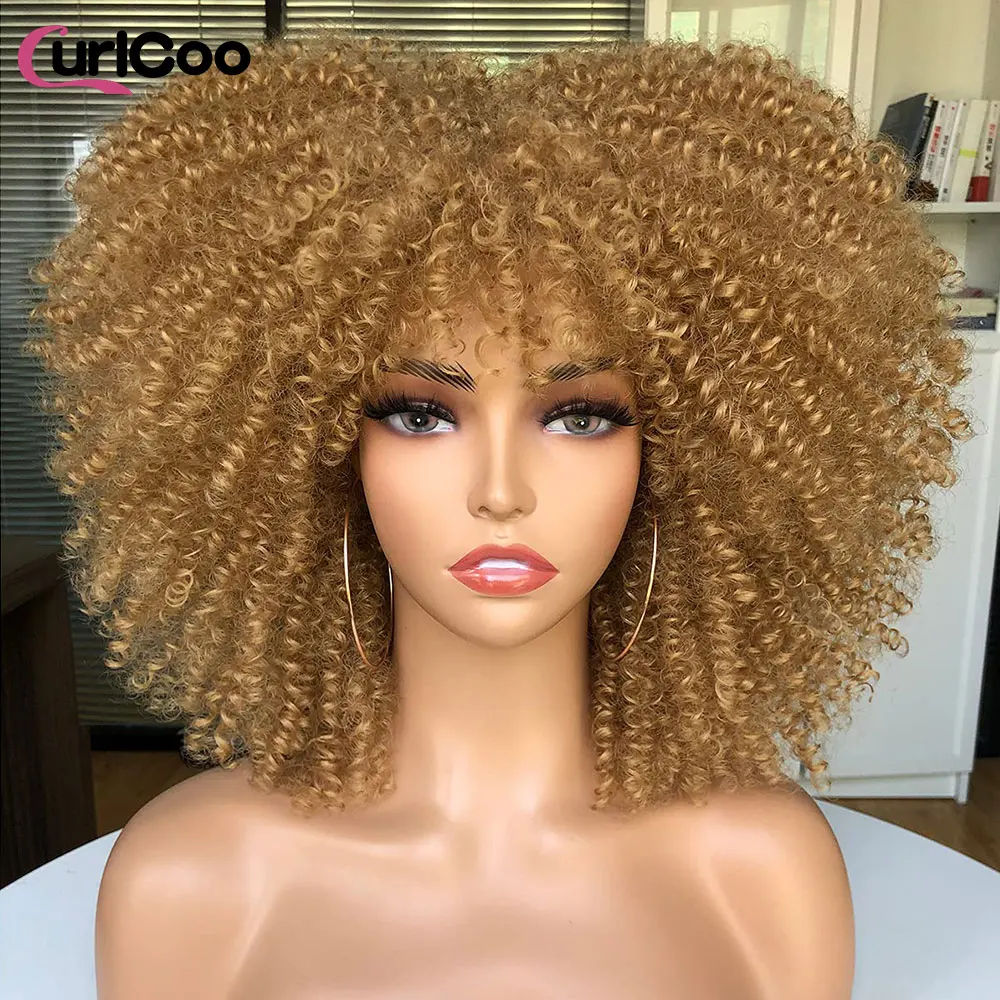 Афро кудрявые вьющиеся парики с челкой для чернокожих женщин Косплей Лолита