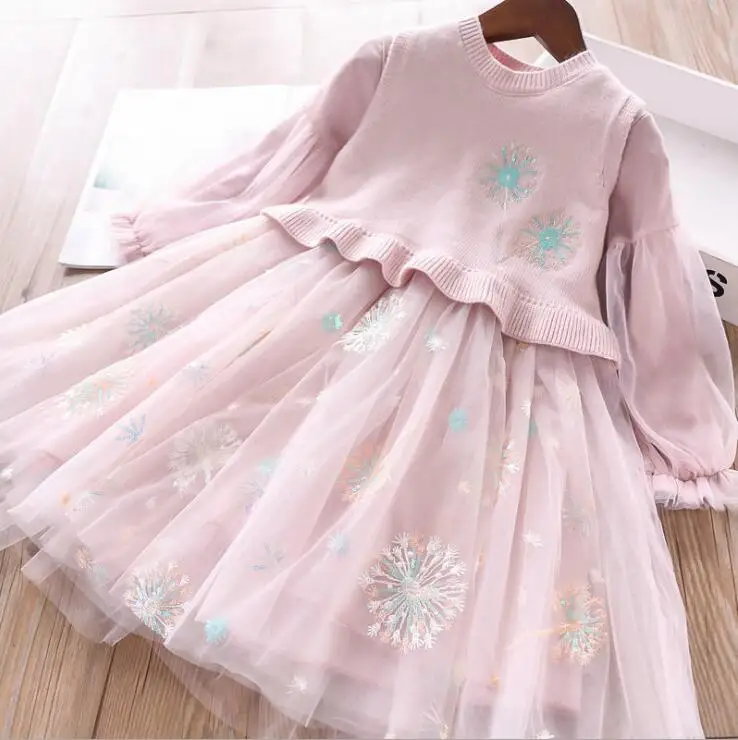 Комплекты из 2 предметов для девочек 2020 г. Весенний вязаный жилет и платья модные