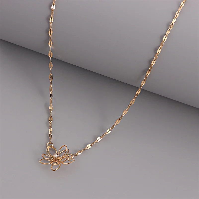 Fashion Simple Creative Geometric Hollow Design Lotus Clavicle Chain New Elegant Light Luxury Women's High-quality jewelry Gift high quality 1 1 swa new hollow insert drill simple elegant ear nail
