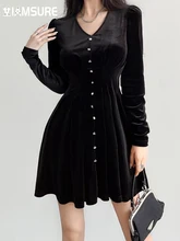 IAMSURE – robe trapèze en velours, couleur unie, Slim, col en v, manches longues, Mini, élégante, mode dames, automne et printemps, 2021  (1)