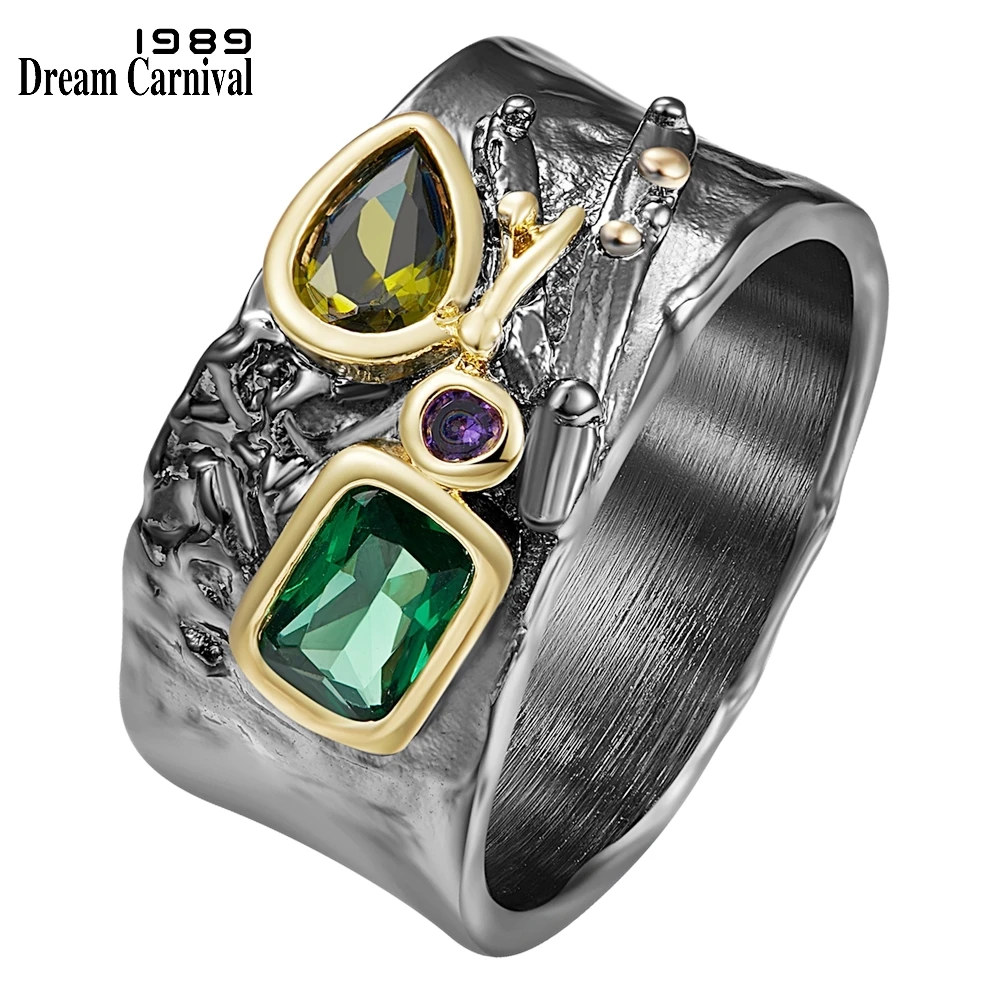 DreamCarnival1989 New Gothic Ring for Women Exotic Anniversary Jewelry Black Gold Dazzling Party Must Have Zirconia Gift WA11902