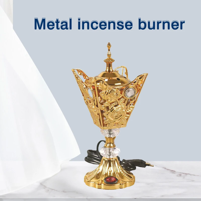 

Arab Metal Electric Incense Burner Aroma Diffuser Stove Golden Fragrance Censer Air Purifier Cone Incense Holder Home Decor