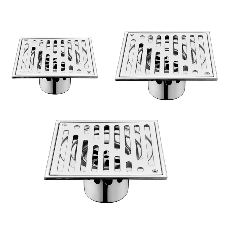 

M17D Stainless Steel Shower Square Drain Plug Cover Trap Anti-Odor Bathroom Floor Strainer Grate Waste Tile Insert Anti Clogging