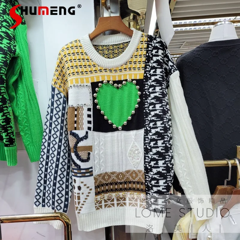 

Женский свободный свитер с круглым вырезом, Повседневный пуловер в европейском стиле, простой модный вязаный Топ в Корейском стиле, осень ...