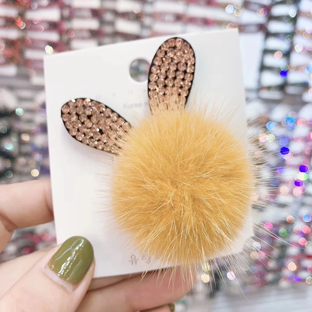 Девочки Зимняя Новая Волшебная Кроличья Голова с Шариком из Меха Заколки для Волос Женщин Согнутые Уши Милые Заколки для Волос Модные Аксессуары для Девочек