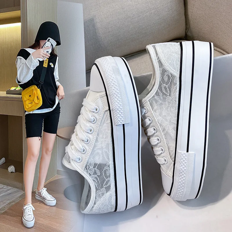 

Canvas shoes lace hollow white shoes 2021 Summer New Style Breathable Running Shoes Woman Vulcanize Shoes Fashion white sneakers