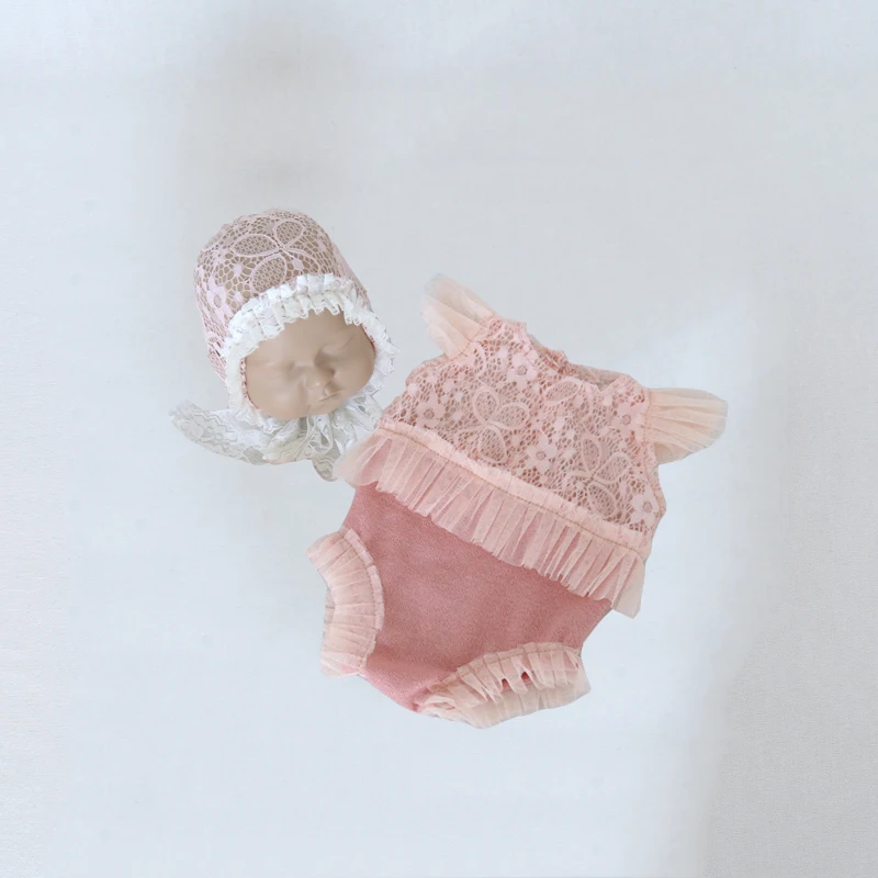 Милый розовый костюм-комбинезон и шапка реквизит для фотосъемки новорожденных
