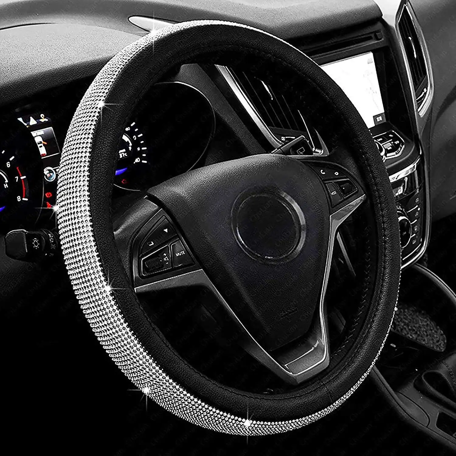 

New Diamond Leather Steering Wheel Cover with Bling Bling Crystal Rhinestones Universal