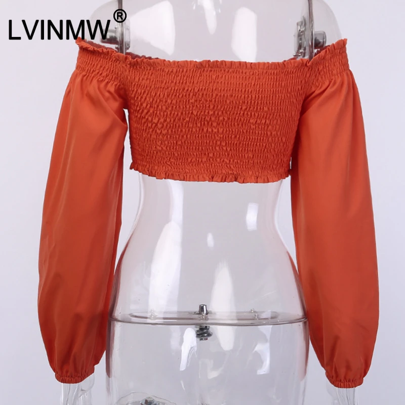 LVINWM сексуальный укороченный топ с рюшами и рукавами-фонариками пуговицами в