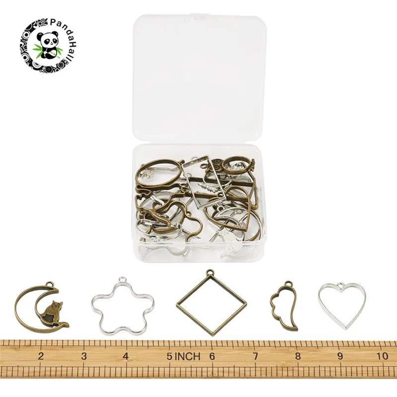 

pandahall 24pc/Box Rack Plating Geometric Charm Hollow Open Bezel Blank Pendants for DIY Pressed Flower Mold Epoxy Resin Jewelry