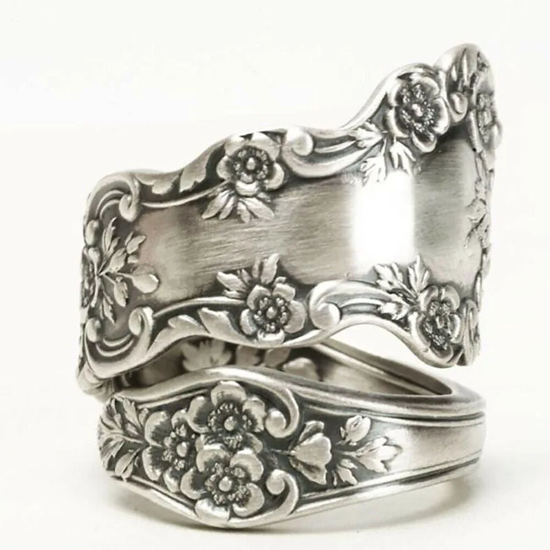 

Vintage Engraved Flower Rings for Women Antique Silver Color Personality Design Finger Ring Punk Gothic Party Jewelry Gift
