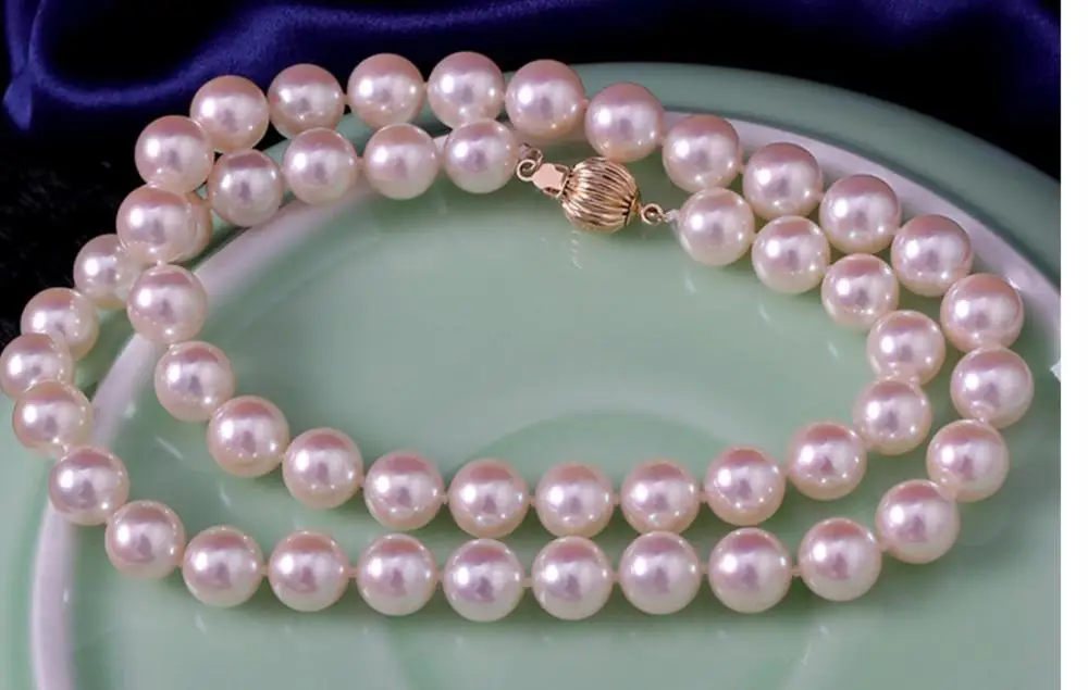 ?? Elegan8.5-9 ミリメートルアコヤ白ラウンド真珠のネックレス 18inch14k