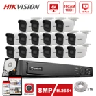 Видеорегистратор Hikvision, 8 Мп, 4K, 16 каналов, POE, сетевой видеорегистратор, наружная IP-камера DS-2CD2085G1-I, подключение к сети Hik, 30 м, ИК, IP67