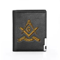 classic freemason faith hope charity printing pu leather wallet men bank credit card holder short purse male standard wallets