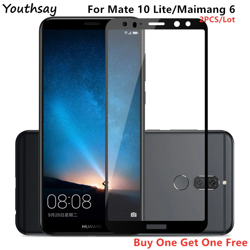 Protector de pantalla de vidrio para Huawei Mate 10 Lite, pel&iacute;cula de cobertura de pegamento completo 2.5D, cristal para Mate 10 Lite-0