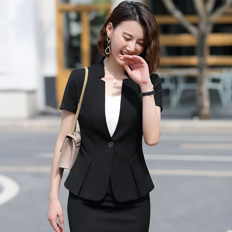 Женский офисный костюм элегантный летний с юбкой серый черный пиджак и офисная