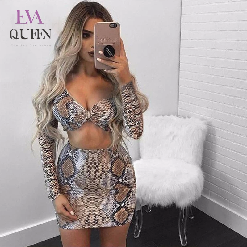 Платье EvaQueen из змеиной кожи Женский клубный комплект двух предметов Топ с
