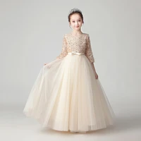 exquisite champagne half sleeve sequins girl pageant show princess birthday dress kids family event first communion baptism gown