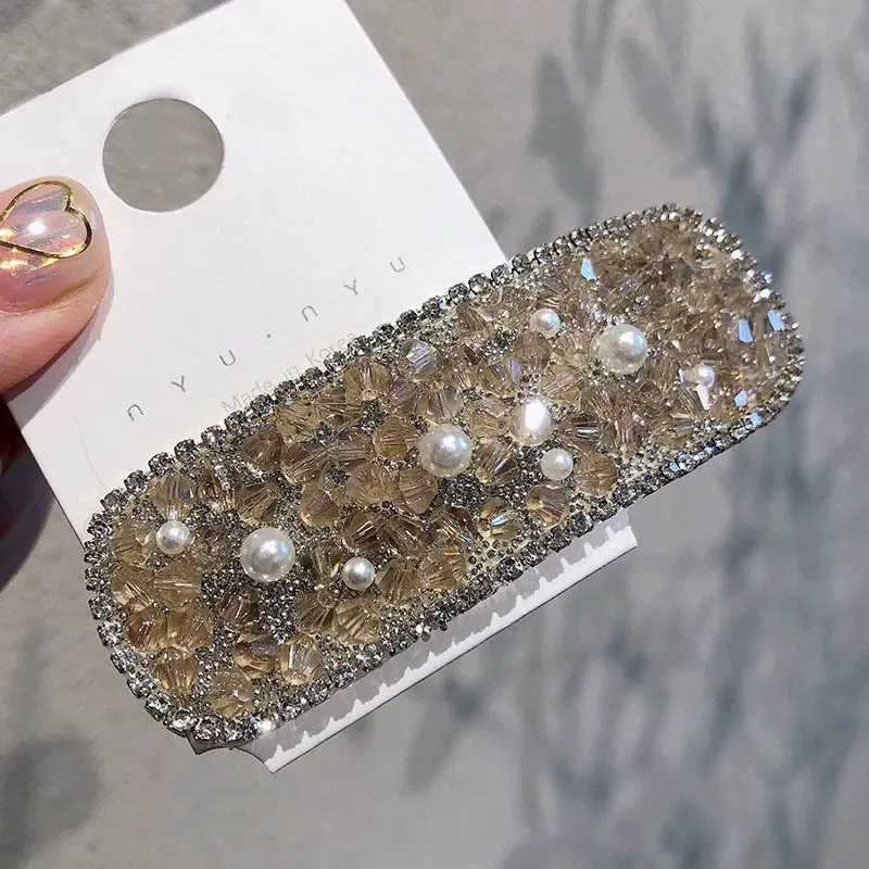 

Korean Fashion Crystal Pearl Hairpins For Women Girls Elegant Snap BB Hair Clips Alloy Geometric Barrette jewelry Accessories