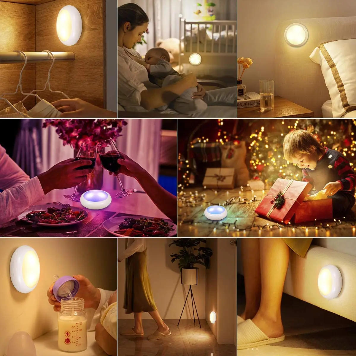 

Under the dimmable Cabinet Lighting RGB Puck Lights Rechargeable 1000mAh Wireless wardrobe Remote Controller Night Lamp
