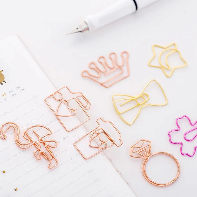 

5 Pcs/set Mini Rose Gold Flamingo Camera Sakura Crown Star Paper Clips Bookmark Photo Memo Ticket Binder Clip Office Statioinery