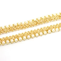 doreenbeads gold color imitation pearl ribbon lace beaded lace wedding dress bag hat socks applique beige black about 0 9m 1pc