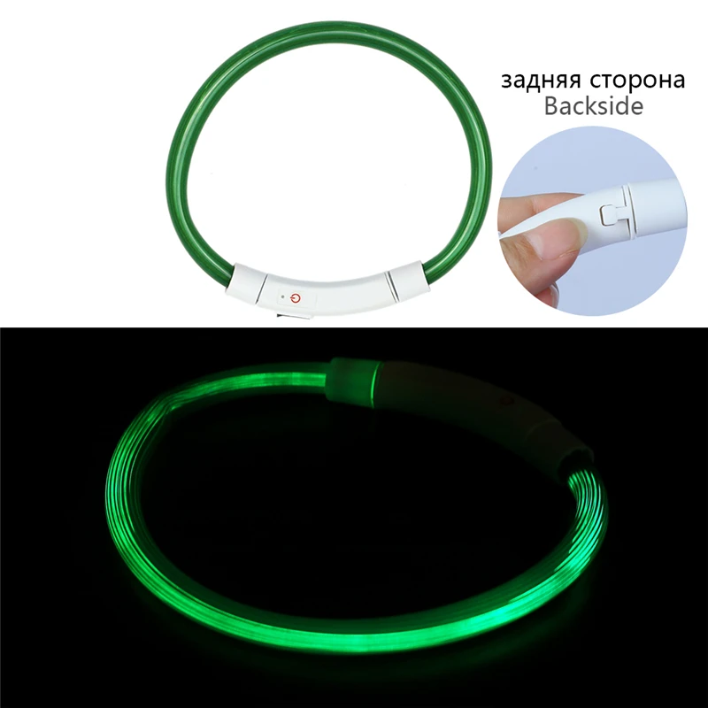 Usb зарядка Регулируемый ошейник для собак светодиодный перезаряжаемый ночной мигающий светящийся ошейник для собак пластиковый однотонный ошейник для собак - Цвет: Buckle Green C