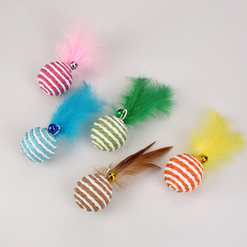 

Cat Toy Set Kitten Interactive Feather Bell Sisal Ball 5pcs/set Creative Cat Teaser Toys Funny Pet Scratching Chewing Play Balls