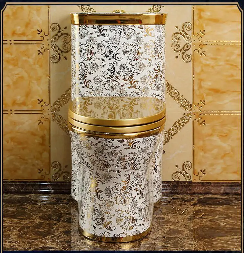 Художественный Золотой Цельный унитаз европейского стиля Гравитационный