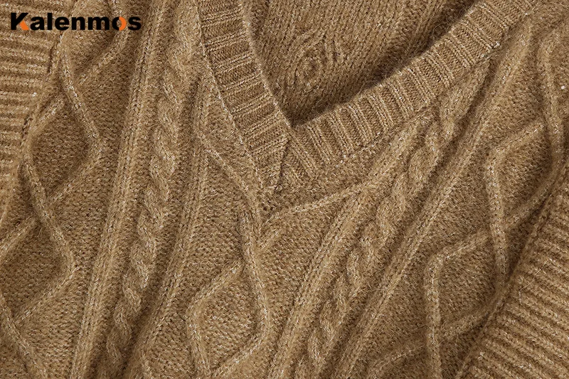

Vintage Knit Vest Sweater Women Autumn Spring KALENMOS V Neck Pullovers Tops Streetwear Harajuku Korean Sweaters Cute Ruffles