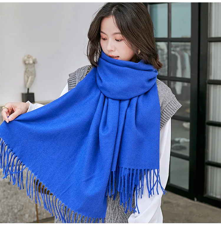 Scarf ladies Korea autumn and winter 2021 new tassel shawl men's scarf monochrome imitation cashmere head cover for women