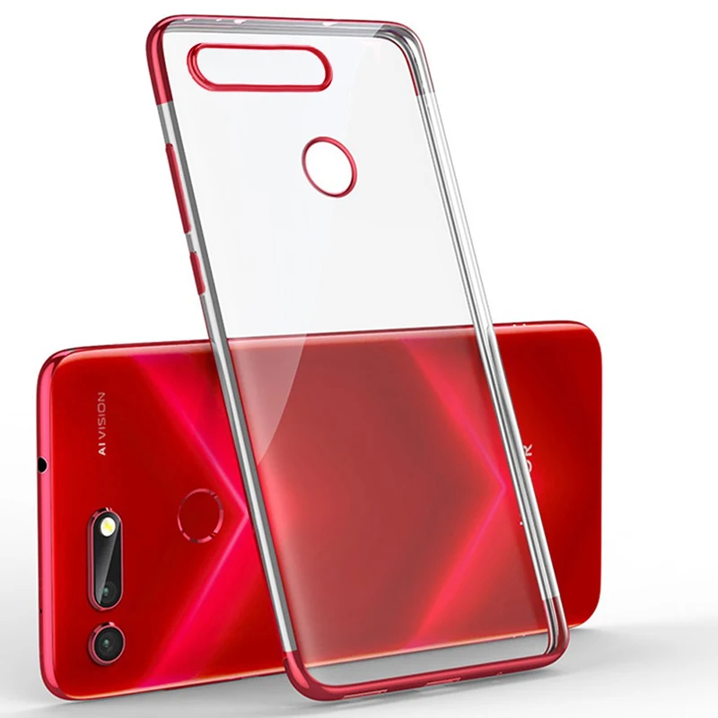 Красный Простой чехол для huawei Honor View 20 чехол-бампер тонкий мягкий прозрачный из ТПУ силиконовый задний Прозрачный чехол для huawei Honor V20 чехол - Цвет: Красный