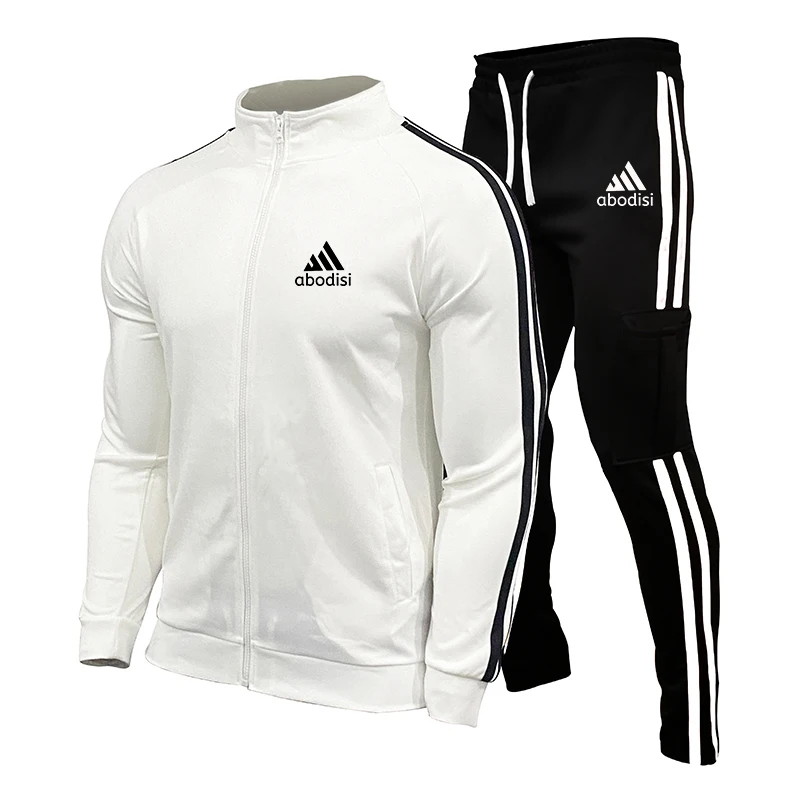 

Sports Brand New Suit Men's Stitching Fashion Casual Track Suit Polyester Fabric Zipper Cardigan Sportswear & Sports Pants