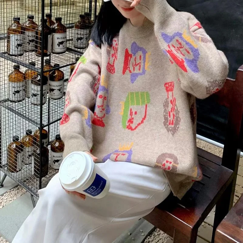 

2023 Fashion New Pullover Knit Top Women Loose Casual Ladies Round Neck Long-sleeved Jacket Autumn And Winter