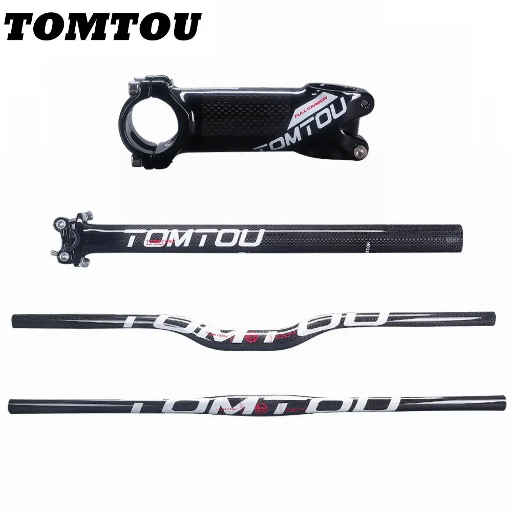 

TOMTOU Ultralight Carbon Fibre Cycling MTB Road Parts Bicycle Handlebars Sets Handlebar + Seatpost + Stem Glossy White - TS3T59
