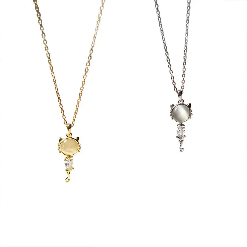 Ожерелье женское из серебра 100% пробы с подвеской в виде кошки опалом | Украшения и