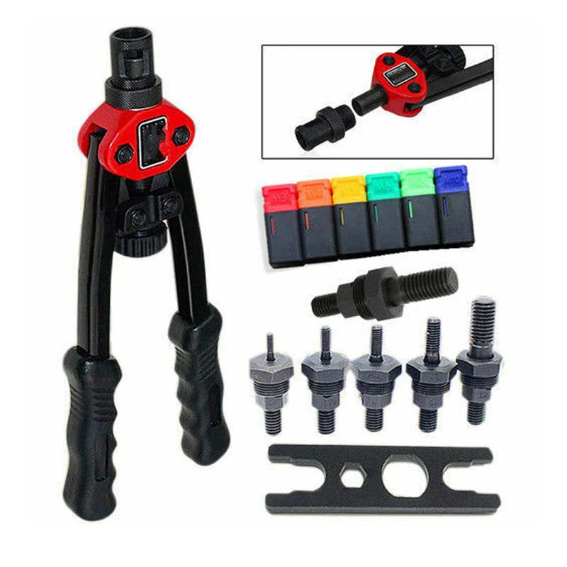 

M3 M4 M5 M6 M8 M10 900pcs Mixed Riveter Rivet Nut Nutsert Mandrels Insert Tool Kit for Setting Threaded Rivet Into Thin Material