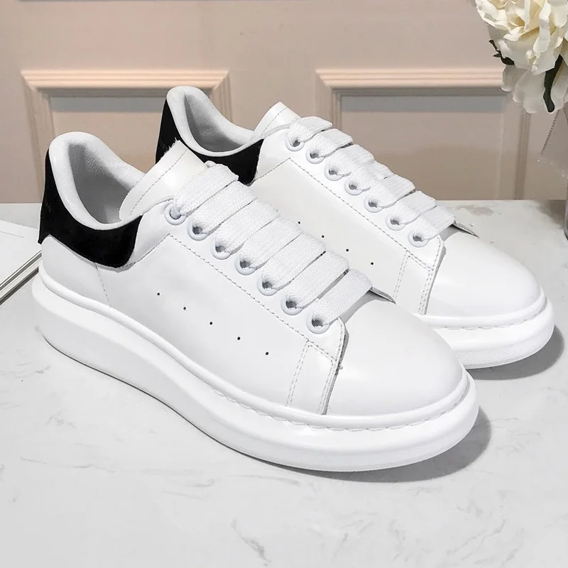 

High version leather lace-up round toe small white shoes thick bottom increased couple casual sports women's shoes size 35-45